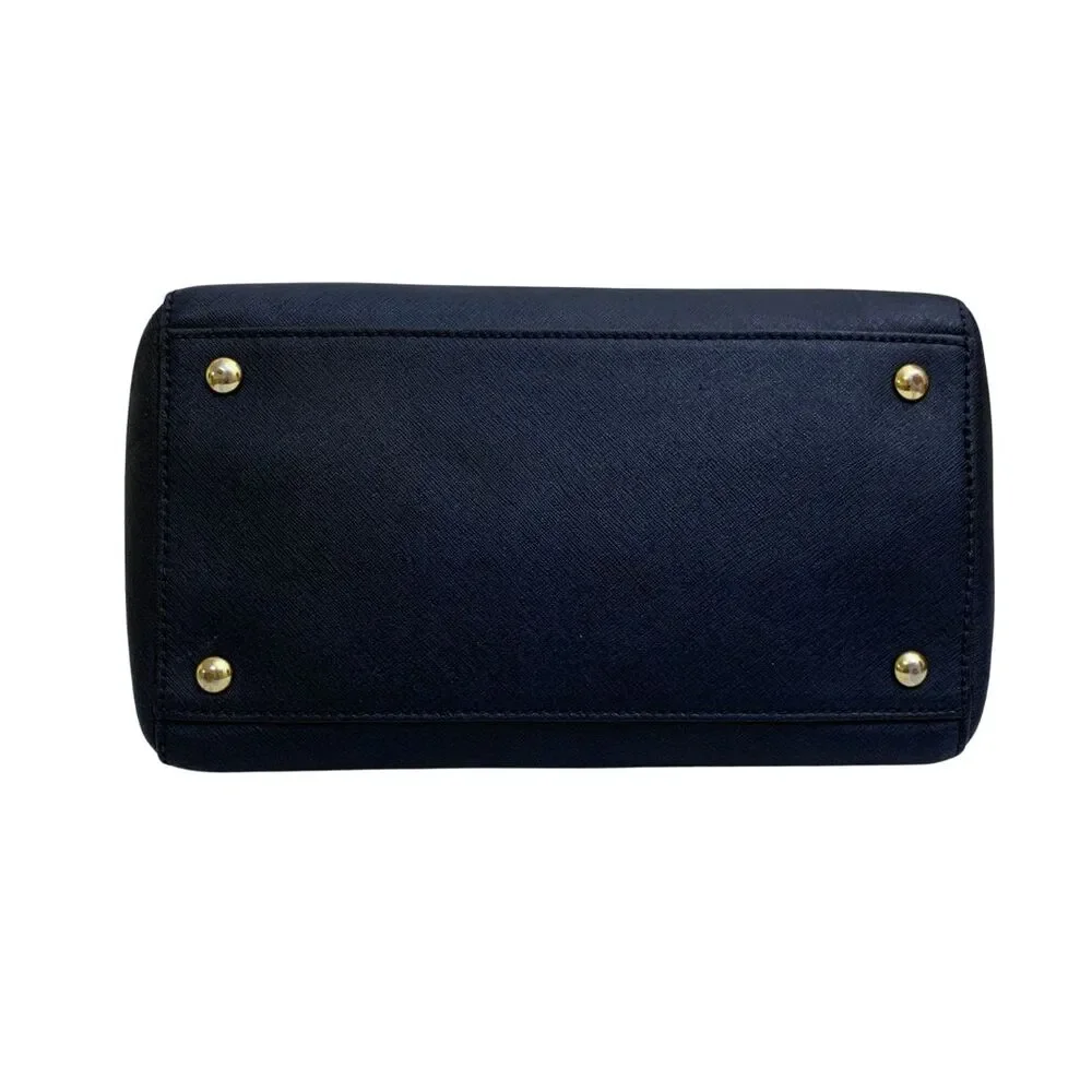 Michael Kors Saffiano Leather Satchel Crossbody Navy Gold MK Charm - Picture 7 of 13